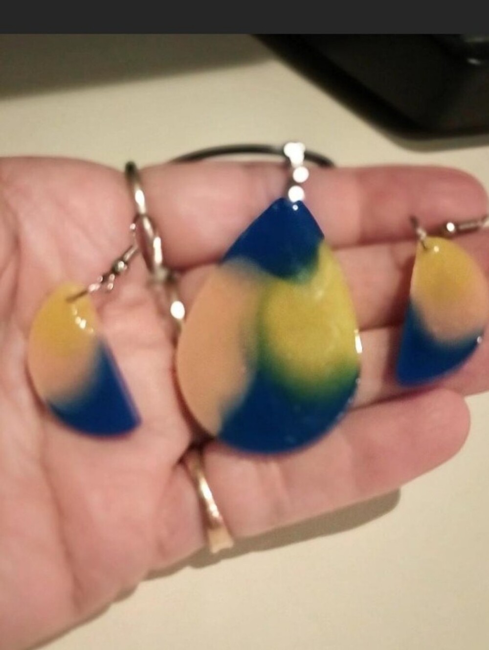 Handmade Multicolor Teardrop Resin Necklace & Earrings Set - Picture 2 of 6